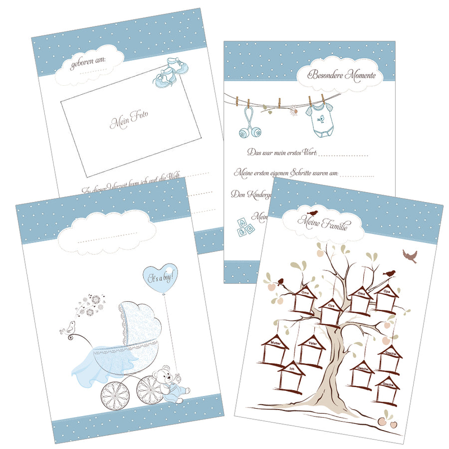 Musterseiten Babybuch A5 und A4 blau